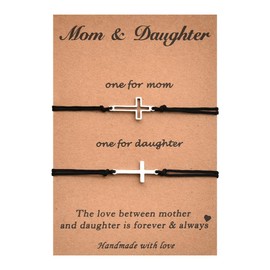 Mother Daughter Bracelet Gifts for Mom Mothers Day Christmas Xmas Gifts for Mum Mommy Matching Cross Bracelets for Mom and Daughter Graduation Birthday Back to School Gift from Mother Mom