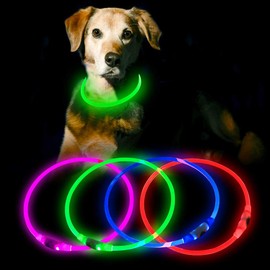 HiGuard LED Dog Collar USB Rechargeable Glowing Pet Collars Lighted Up Safety Necklace Glow in the Dark for You & Your Dogs (Green)