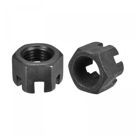 sourcing map M16x1.5mm Hexagon Slotted Nut, Grade 4.8 Carbon Steel Hex Nuts, Black, 5Pcs