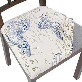 SearchI Seat Covers for Dining Room Chairs Stretch Printed Chair Seat Covers Set of 6, Removable Washable Upholstered Chair Seat Protector Cushion Slipcovers for Kitchen, Office(Butterfly Pattern)