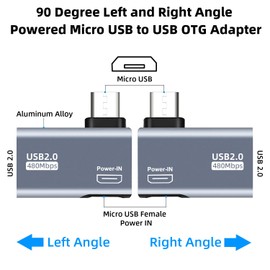 AreMe 2 Pack OTG Cable Adapter for Fire TV Stick 4K, 90 Degree Left and Right Angle Powered Micro USB to USB OTG Adapter for Android Phone Tablet and More Host Devices with Micro USB (Grey)