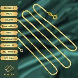 10k REAL SOLID Yellow OR White OR Rose/Pink Gold Solid 0.5mm,0.6mm,0.7mm Box Link Chain Necklace with Lobster Claw Clasp or Spring Ring Clasp with jewelry Box