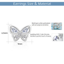 ITESSY Silver Earrings for Women Girls, Silver Butterfly Stud Earrings with Cubic Zirconia, White Gold Earrings Studs, Hypoallergenic Earrings Jewellery Gift Christmas Birthday, Silver Stud Earrings