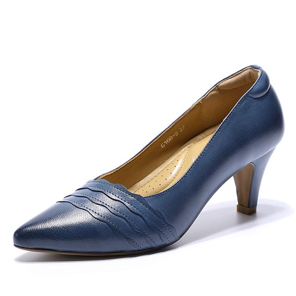 Mona flying Zapatos de tacón de Piel Retro con Punta Puntiaguda para Mujer, Zapatos Casuales Elegantes, Azul/Patchwork, 10