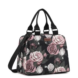 PBRO Insulated Lunch Bag for Women,Large Reusable Lunch Tote with Adjustable Shoulder Belt,Cute Pink Purple Floral Portable Lunch Box Cooler Bag,Perfect for Girls Travel Picnic,Office,Working -Purple