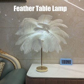 Feather Lamp, Bedside Lamp, 3 Colours, Dimmable USB Charging Night Light with Metal Base, Touch Control, Bedside Lamp, Desk Lamp for Bedroom, Living Room, Wedding Room