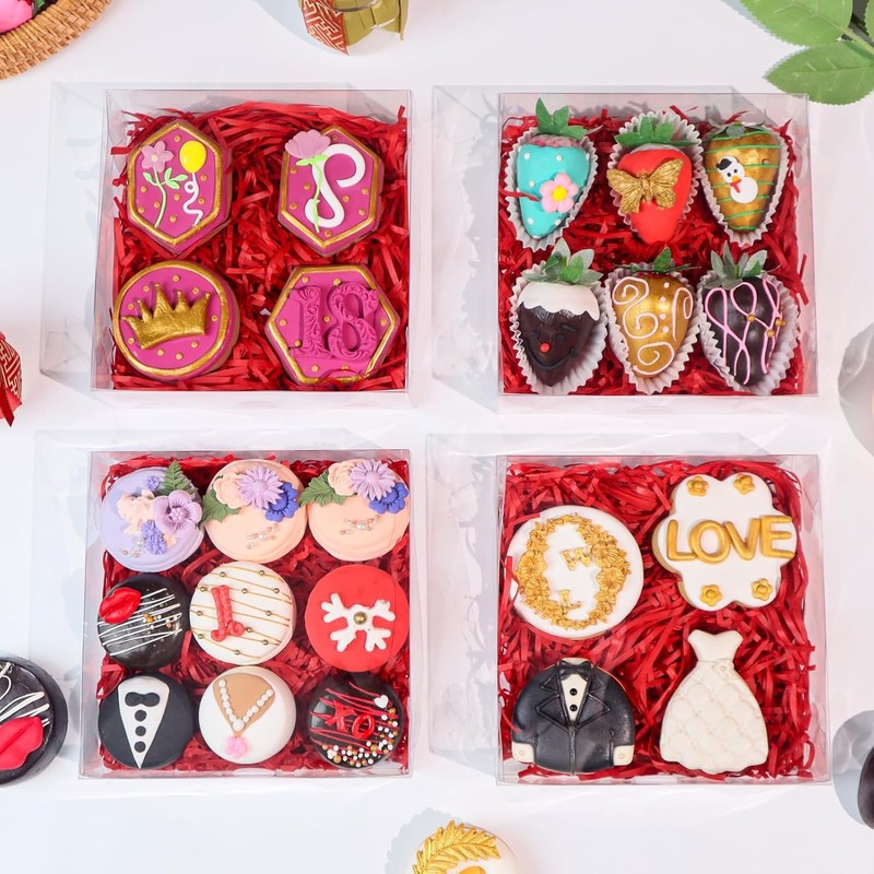 RomanticBaking 20 Pack 6x6x2 Inches Cookies Boxes with Clear Window