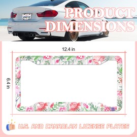 Wooden Board Flowers License Plate Frame - 2 PCS Cute Pink Flower Floral License Plate Holder, Rust-Proof Aluminum License Plate Cover Decoration with Screws Caps for Standard Us 12x6 Inch