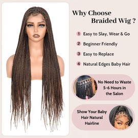 Suntefic Knotless Box Braided Wigs for Black Women Glueless Double Full Lace Front Human Hair Blended Lightweight Hand Braid Wig with Baby Hair (Ombre Brown, 30 Inch)