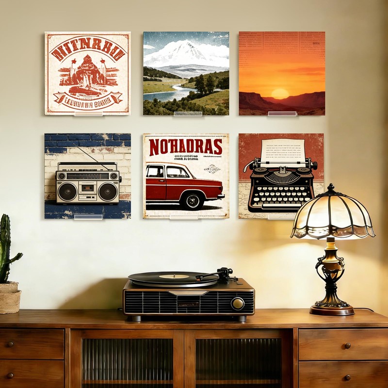 Kalami 6 Pack Vinyl Record Holder Wall Mount Self Adhesive