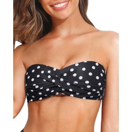 Tempt Me Women Polka Dot Twist Bandeau Bikini Top Strapless Swimsuit Top Only M