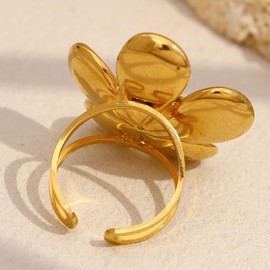 Flower Ring for Women Vintage Camellia Flower Statement Ring Bohemian Floral Open Finger Band Adjustable Jewelry (Gold, One size)