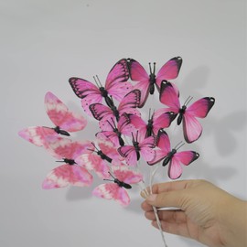 Daelyn 3D Butterfly Wall Decoration DIY Crafts Butterfly Decoration Suitable for Home Flower Arrangement Wedding Party Birthday Present 12pcs 2 Sizes (Pink Medium)