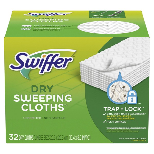 Swiffer Sweeper Dry Sweeping Pad, Multi Surface Refills for Dusters Floor Mop, Unscented, 32 Count