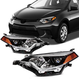 SCITOO Headlight Assembly Fit 2014-2016 for Toyota Corolla Base/CE/C/LE Eco/LE/L/S Plus/S/Special Edition Sedan 4-Door Black Housing Amber Reflector Pair Headlights TO2502216