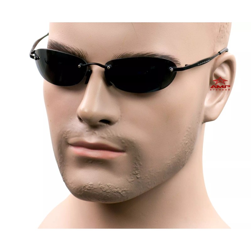 AMP Small Rimless Oval Neo Matrix Style Sunglasses Metal Super