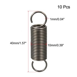 TOP-VIGOR 10Pcs Extension Compressed Spring, 1mm Wire Dia, 10mm OD, 40mm Free Length Durable Steel Compression Springs, Small Dual Hook Extended Tension Springs