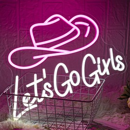 LMSIGNLY Let's Go Girls Neon Sign Pink White Cowboy Hat Neon Signs Letter Led Light up Cowboy Hat Neon Sign for Wall Decor Dimmable USB Powered for Cowboy Bar Bedroom, Livingroom Christmas Birthday