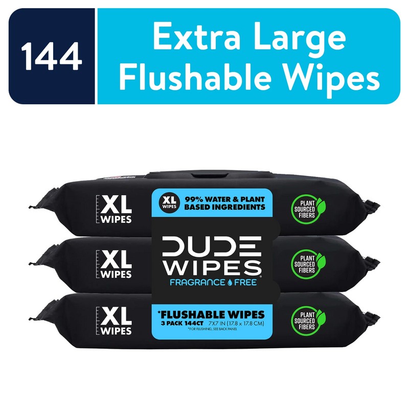 Dude Wipes Flushable Wipes Dispenser (3 Packs 48 Wipes), Unscented