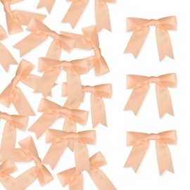 Meseey 100 Pcs Pastel Peach Satin Ribbon Bows with Twist Tie 2.5 Inch Pretied Premade Colored Craft Bows for Gift Wrapping Basket Wedding Baby Shower Brithday Party (Peach)