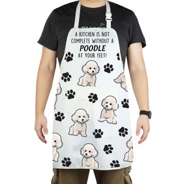 CENWA Poodle Mom Apron With Pockets Poodle Lover Gifts Dog Owner Gifts Adjustable Cooking Apron For Poodle Dog Lovers (Poodle Apron EU)