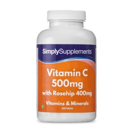 Vitamin C 500mg mit Hagebutte 400mg - 360 Tabletten - Geeignet für Veganer - Versorgung für bis zu 1 Jahr - SimplySupplements