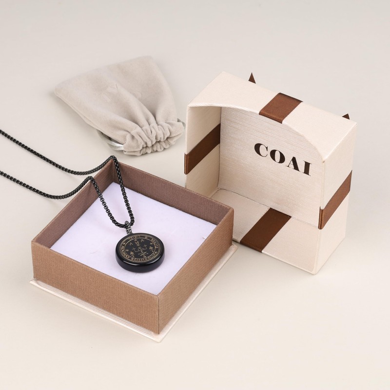 COAI Obsidian Archangel Carved Power Stone Pendant Necklace, Obsidian, obsidian