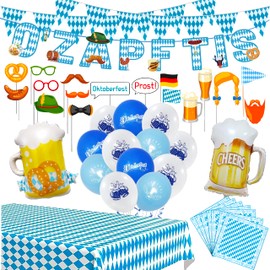 Oktoberfest Decoration Set, Bavarian Decoration, "O'ZAPFT IS" Garland + 10 m Bunting + Table Runner + 20 Napkins + 18 XXL Printed Latex Balloons + 17 Photo Props Set + 2 XXXL Foil Balloons