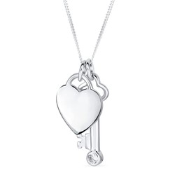 Love Lock And Key Heart CZ Accent Charm Pendant Necklace For Women For Girlfriend .925 Sterling Silver