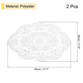 sourcing map 2Pack Retro Lace Placemat 12x18-in Oval Embroidered Table Place Mats French Crochet Doilies Coasters Cup Mat for Home Wedding, White