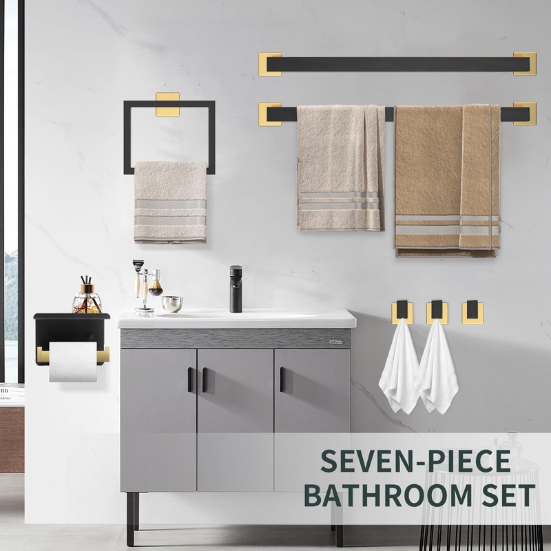 Dorudon Atrox 7-Piece Bathroom Set - Black & Gold Accessories