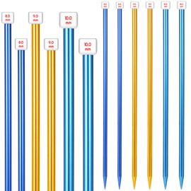 6 Pieces/ 3 Pairs Aluminum Straight Knitting Needles Set, 8 mm, 9 mm and 10 mm,14 Inch Single Point Knitting Needles, Color Extra Long Straight Sweater Needles for DIY Knitting Projects