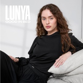 Lunya Wide Leg Cotton Pants for Women – High Waisted Lounge Pants with Pockets – Organic Pima Cotton Palazzo Pajama – Indoor & All-Night Pull On Breathable Comfy Sleepwear - Extra Large - Black