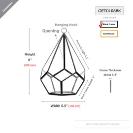 WGV Hanging Geometric Planter Terrarium Width 5.5" Height 8" Clear Glass Black Frame DIY Succulent air Plant Miniature Fairy Garden Windowsill Decor Teardrop 1 Piece