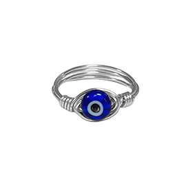 COLORFUL BLING Evil Eye Bead Knuckle Stackable Finger Ring Gold Wire Wrap Ring Healing for Women Girl Stacking Band Ring Jewelry Twining Winding Turkish Amulet Lucky Multi Size, Metal resin, metal