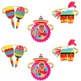JERTOCLE Servilletero, juego de 6 servilleteros del Cinco de Mayo, servilleteros de fiesta mexicana, soporte para servilletas de piñata para bodas, fiestas, cenas, decoración de mesa