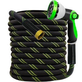 Garden Hose 75 FT NON-EXPANDABLE Heavy-Duty Flexible & Lightweight Water Hose with 10-Function Nozzle, No-Kink Design, Leak-Proof Super Fabric, Solid Fittings for Lawn, Car, RV