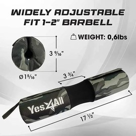 Yes4All Ergonomic Foam Bar Pad - Olympic Barbell Squat Pad - Neck Pad for Squats, Hip Thrusts - Weight Lifting Bar Pad