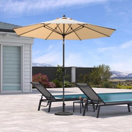 PURPLE LEAF 10' Round Patio Umbrella Outdoor Table Umbrella Aluminum Frame Market Umbrella Sun Umbrella with 8 Sturdy Ribs & Tilt for Garden Deck Lawn & Pool Beige