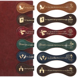 Spakon 6 Pcs Back to School Gifts for Student Christian Leather Magnetic Bookmarks Inspirational Bible Magnetic Bookmark Scripture Religious Book Markers for Reading Book Lover Teacher Office Supplies
