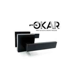 OKAR Heavy Duty Matte Black Door Handle Passage and Closet Door Lever, Lock Interior Keyless Locksets,Reversible Flat Lever with Square Rosette, with Elegant Design and Finish