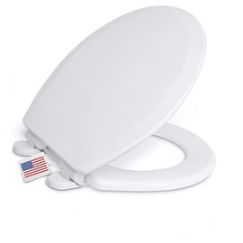 Centoco Round Toilet Seat, Heavy-Duty Wood Core with Plastic Scratch-Resistant Finish, Soft Close, Made in the USA, DSAMAZ7SC-301, Crane White (Cotton/Bright)