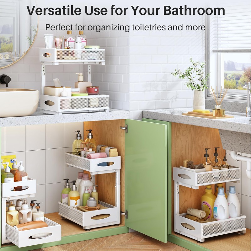 Under Sink Organizer, 2 Tier Pull out Cabinet Organizer Baskets