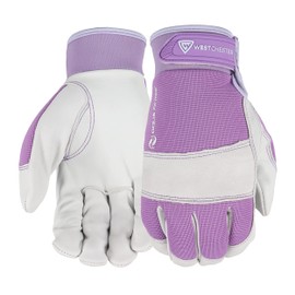 West Chester Women's High-Dexterity AquaArmor Goatskin Leather Work Glove, Water-Resistant, Abrasion Resistant, Hook and Loop Closure, Purple/White, Medium/Large (86011-WML)