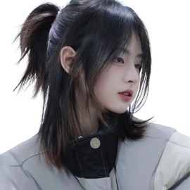 Men's Short Wig, Wolf Cut, Short Hair, Fluffy, Male, Boys, Layer, Natural, Heat Resistant, Unisex, School Festival, Photography, Daily Use, Harajuku, Handsome, Small Face (Natural Black)