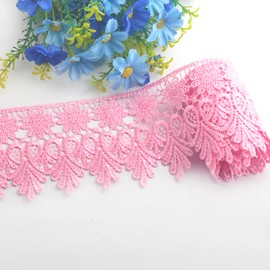 Kuasting 7.5 Yards Floral Lace Edge Trim 9CM Width Laces Trims with Tassel Europe Chips Pattern Inelastic Embroidery Lace Trim for Sewing Making, DIY Crafts, Gift Wrapping, Wedding Decor (Pink)