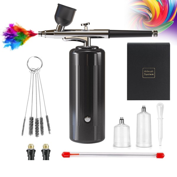 Airbrush Kit with Compressor kit 32PSI Cordless Airbrush Rechargeable Portable Dual Action Barber Airbrush Compressor, Air Brush for Painting, Model, Nail, Makeup, Barber. (Black)……