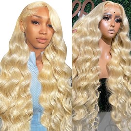 Manyisi 32 Inch 613 Lace Front Wig Human Hair 13x6 Transparent Lace - Blonde Lace Front Wigs Human Hair Pre Plucked 12A 613 Body Wave Lace Front Wig Human Hair with Baby Hair 200 Density