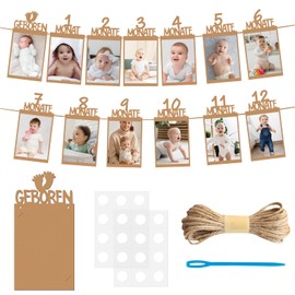 Leikedun Photo Banner 1st Birthday for 1 to 12 Months Baby First Birthday Photo Garland Birthday Decoration Hanging Wall Decoration Kraft Paper for Boys Girls Party Decor First Holy Communion