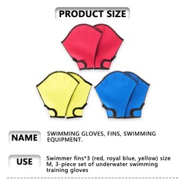 ZALHIN 3 Pairs of Swimming Gloves (Red, Blue, Yellow) - Aquatic Swimming Training Gloves for Upper Body Resistance, Neoprene Gloves for Swimming Training, Swimming Accessories for Surfing Snorkelling